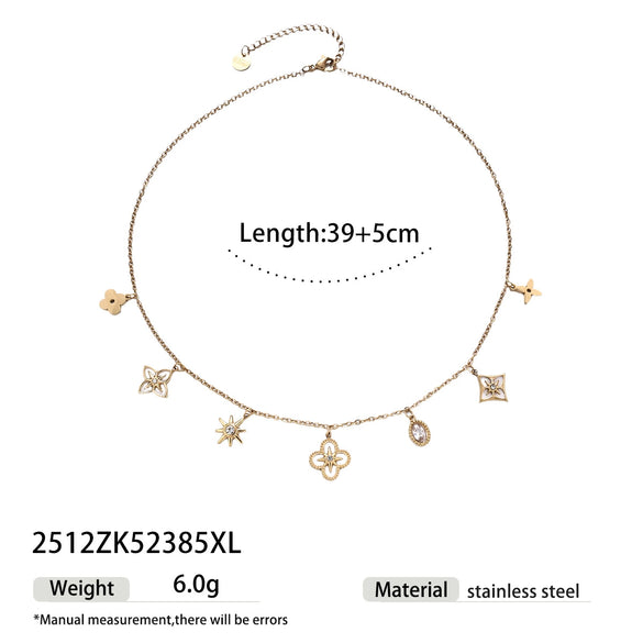 Wholesale Women's Stainless Steel And Titanium Steel Necklace With Flower Star Zircon Inlaid Electroplated Design Sweater Chain