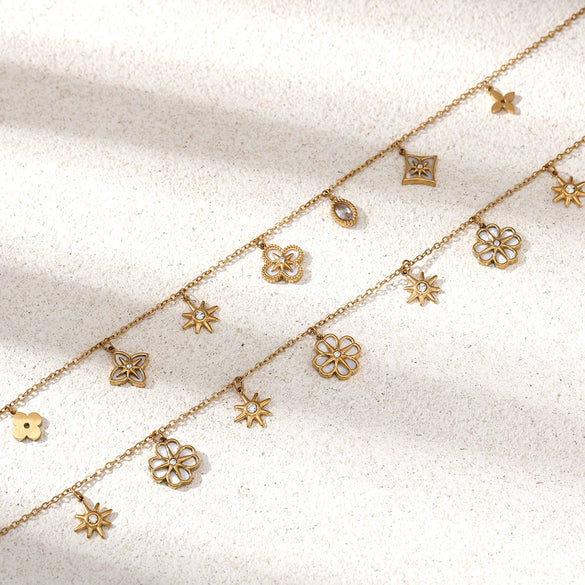 Wholesale Women's Stainless Steel And Titanium Steel Necklace With Flower Star Zircon Inlaid Electroplated Design Sweater Chain