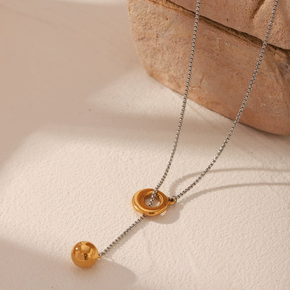 Wholesale Women's Stainless Steel And Titanium Steel Necklace With Geometric Spherical Pendant And Box Chain Electroplated