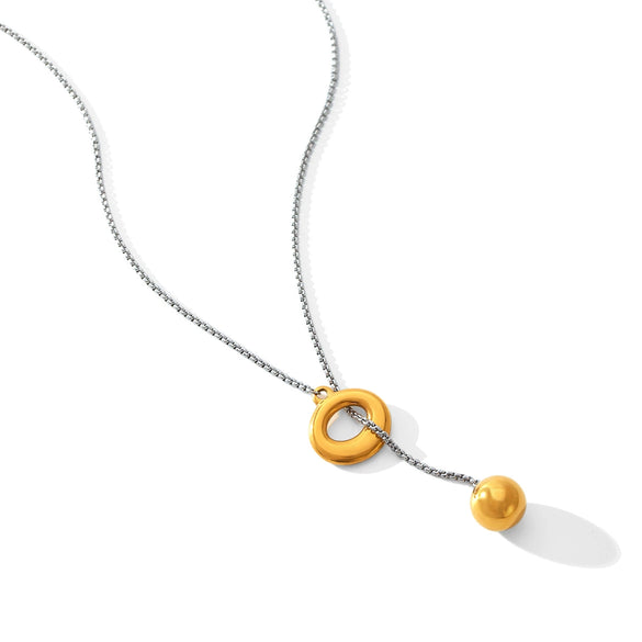 Wholesale Women's Stainless Steel And Titanium Steel Necklace With Geometric Spherical Pendant And Box Chain Electroplated
