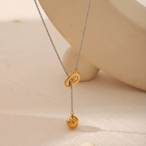 Wholesale Women's Stainless Steel And Titanium Steel Necklace With Geometric Spherical Pendant And Box Chain Electroplated
