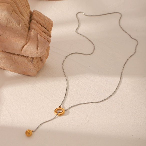 Wholesale Women's Stainless Steel And Titanium Steel Necklace With Geometric Spherical Pendant And Box Chain Electroplated