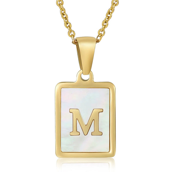 Wholesale Women's 316L Stainless Steel And 316L Stainless Steel Necklace With Natural Shells Letters Numbers Text Pattern 18K Gold Plated Vacuum Electroplating In Furnace Cross Chain Style