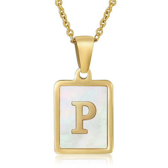 Wholesale Women's 316L Stainless Steel And 316L Stainless Steel Necklace With Natural Shells Letters Numbers Text Pattern 18K Gold Plated Vacuum Electroplating In Furnace Cross Chain Style