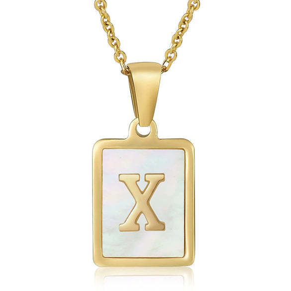 Wholesale Women's 316L Stainless Steel And 316L Stainless Steel Necklace With Natural Shells Letters Numbers Text Pattern 18K Gold Plated Vacuum Electroplating In Furnace Cross Chain Style