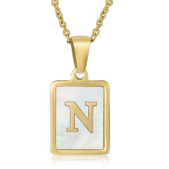 Wholesale Women's 316L Stainless Steel And 316L Stainless Steel Necklace With Natural Shells Letters Numbers Text Pattern 18K Gold Plated Vacuum Electroplating In Furnace Cross Chain Style