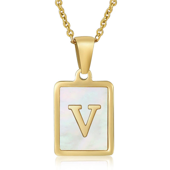 Wholesale Women's 316L Stainless Steel And 316L Stainless Steel Necklace With Natural Shells Letters Numbers Text Pattern 18K Gold Plated Vacuum Electroplating In Furnace Cross Chain Style