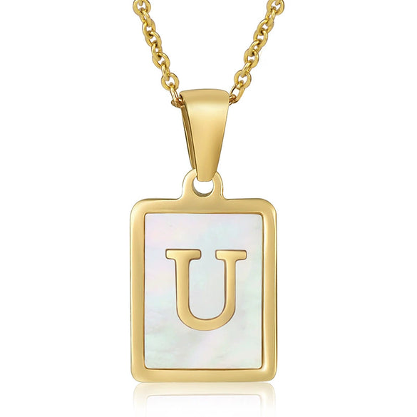 Wholesale Women's 316L Stainless Steel And 316L Stainless Steel Necklace With Natural Shells Letters Numbers Text Pattern 18K Gold Plated Vacuum Electroplating In Furnace Cross Chain Style