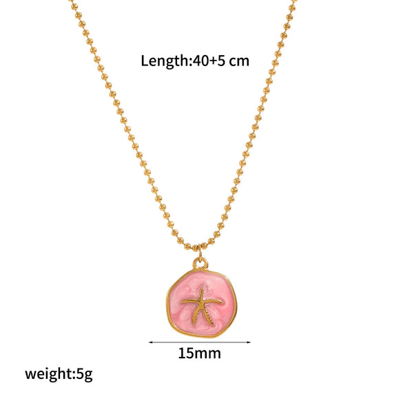 Wholesale Women's Stainless Steel And Titanium Steel Necklace With Oil Dripping Craft Geometric Pattern Starfish And Hippocampus Design