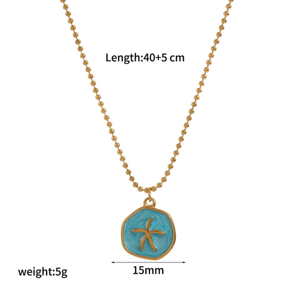 Wholesale Women's Stainless Steel And Titanium Steel Necklace With Oil Dripping Craft Geometric Pattern Starfish And Hippocampus Design