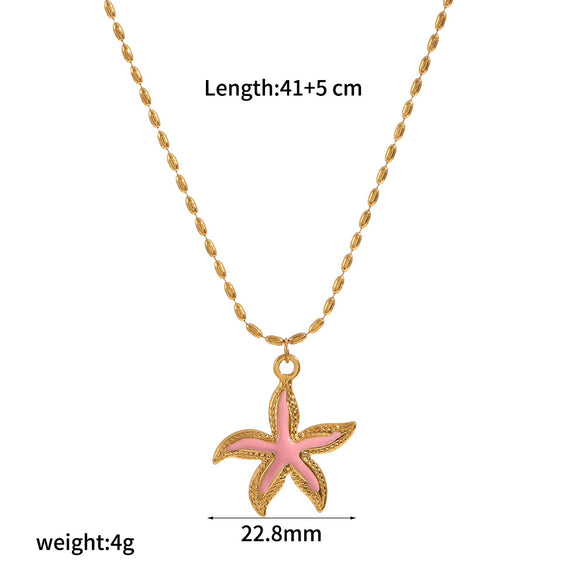 Wholesale Women's Stainless Steel And Titanium Steel Necklace With Oil Dripping Craft Geometric Pattern Starfish And Hippocampus Design