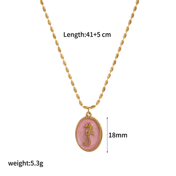 Wholesale Women's Stainless Steel And Titanium Steel Necklace With Oil Dripping Craft Geometric Pattern Starfish And Hippocampus Design
