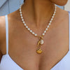 Wholesale Women's Stainless Steel And Titanium Steel Pearl Necklace With Geometric Pattern Electroplated Light Luxury Niche Style