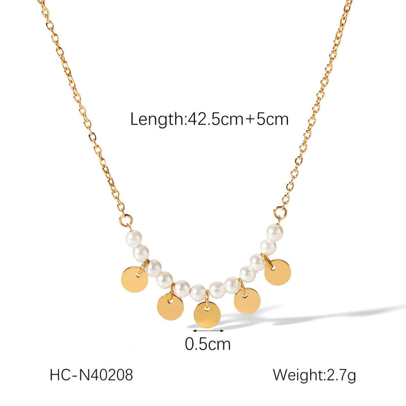 Wholesale Women's Stainless Steel And Titanium Steel Pearl Necklace With Geometric Pendant And Ochain Electroplated Design