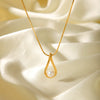 Wholesale Women's Stainless Steel And Titanium Steel Pearl Pendant Necklace With Hollow Water Drop And Geometric Pattern And Electroplating Treatment
