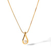 Wholesale Women's Stainless Steel And Titanium Steel Pearl Pendant Necklace With Hollow Water Drop And Geometric Pattern And Electroplating Treatment