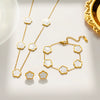 Wholesale Women's Stainless Steel And Titanium Steel Plant Fritillaria Fiveleaf Petal Jewelry Suit With Geometric Pattern And Gold Inlaid Treatment