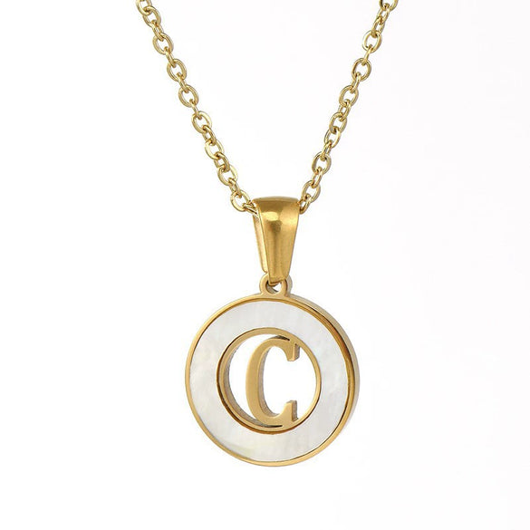 Wholesale Women's Stainless Steel And Titanium Steel Round Hollow Letter Design Clavicle Chain Necklace With Electroplating
