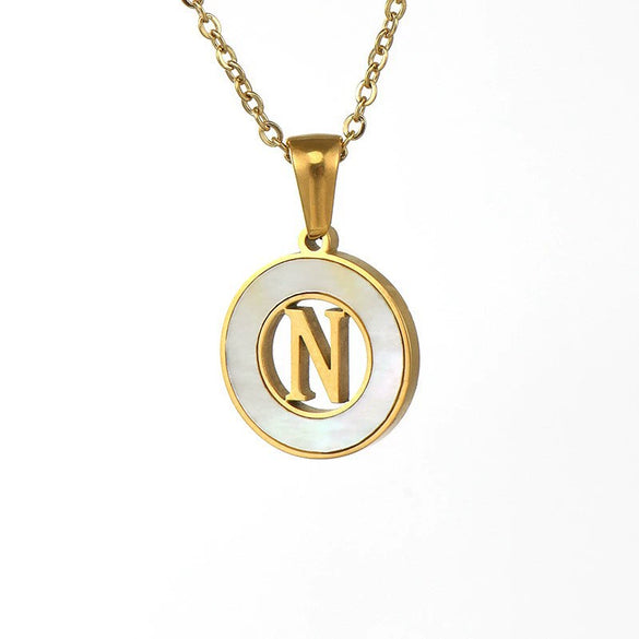 Wholesale Women's Stainless Steel And Titanium Steel Round Hollow Letter Design Clavicle Chain Necklace With Electroplating