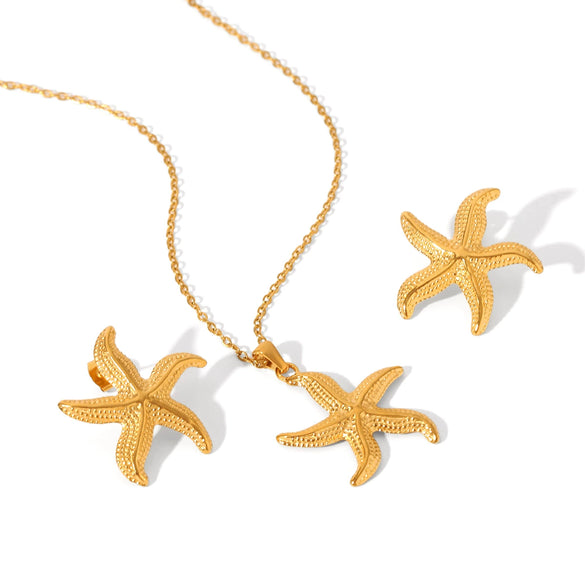 Wholesale Women's Stainless Steel And Titanium Steel Starfish And Geometric Pendant Necklace With Electroplating