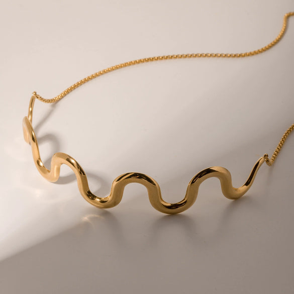 Wholesale Women's Stainless Steel And Titanium Steel Wave Pullout Necklace With Electroplating