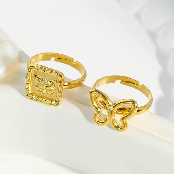 Wholesale Women's Stainless Steel Animal Butterfly Hollow Open Design Fashion Niche Ancient Ring With Electroplating