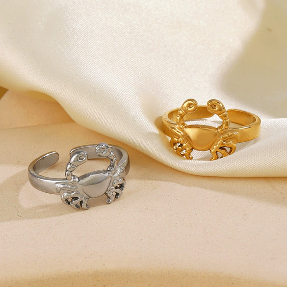 Wholesale Women's Stainless Steel Animal Crab Opening Adjustable Hip Hop Ring With Electroplating