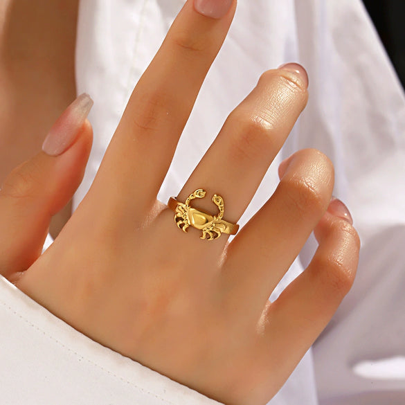 Wholesale Women's Stainless Steel Animal Crab Opening Adjustable Hip Hop Ring With Electroplating