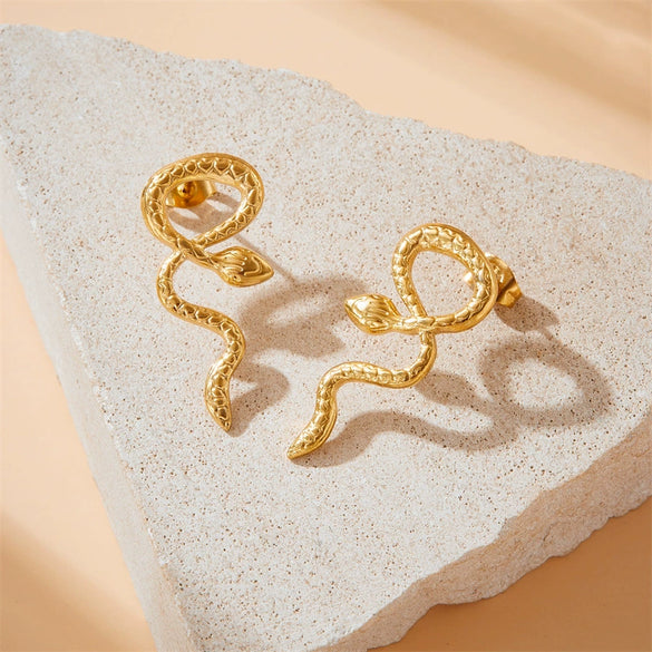 Wholesale Women's Stainless Steel Animal Snake Earrings Gold Plated Electroplated Non Fading