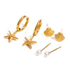 Wholesale Women's Stainless Steel Animal Starfish Earrings With Pearl And Shell Electroplated