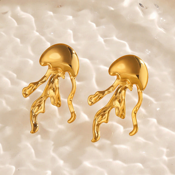 Wholesale Women's Stainless Steel Animal Style Geometric Jellyfish Earrings With Electroplating