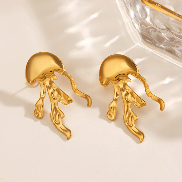 Wholesale Women's Stainless Steel Animal Style Geometric Jellyfish Earrings With Electroplating