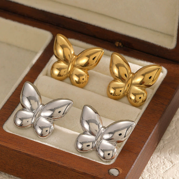 Wholesale Women's Stainless Steel Animal Zodiac Butterfly Earrings Vacuum Real Gold Plated