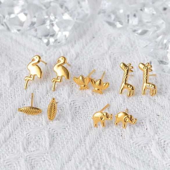 Wholesale Women's Stainless Steel Animal Zodiac Electroplated Earrings Retro And Versatile Design