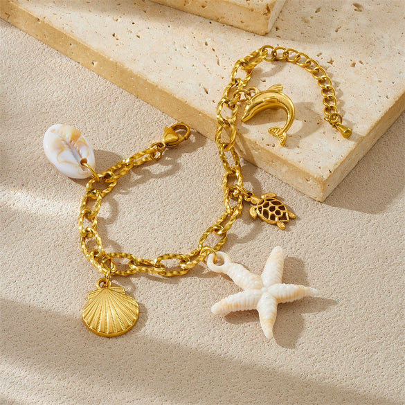 Wholesale Women's Stainless Steel Animal Zodiac Ocean Series Pendant Bracelet With Electroplating