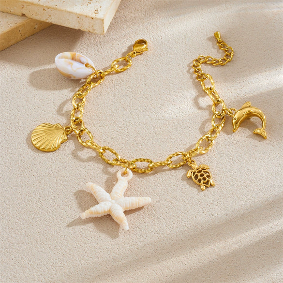 Wholesale Women's Stainless Steel Animal Zodiac Ocean Series Pendant Bracelet With Electroplating