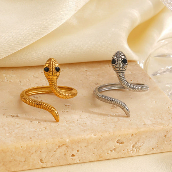 Wholesale Women's Stainless Steel Animal Zodiac Snake Open Ring With Electroplating