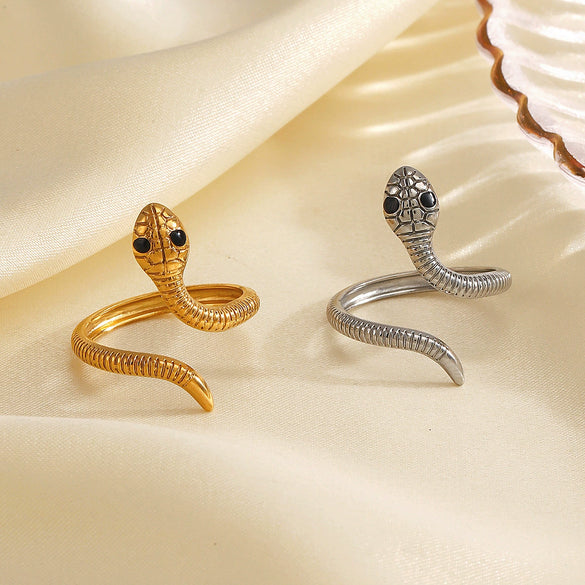 Wholesale Women's Stainless Steel Animal Zodiac Snake Open Ring With Electroplating