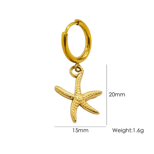 Wholesale Women's Stainless Steel Animals Zodiac Handmade Fine Throwing Vacuum In Furnace Polished Starfish Pendant Earrings