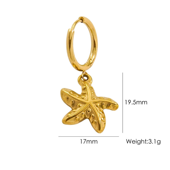 Wholesale Women's Stainless Steel Animals Zodiac Handmade Fine Throwing Vacuum In Furnace Polished Starfish Pendant Earrings