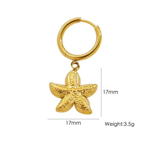 Wholesale Women's Stainless Steel Animals Zodiac Handmade Fine Throwing Vacuum In Furnace Polished Starfish Pendant Earrings