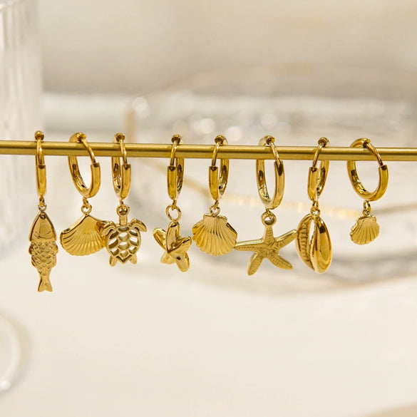 Wholesale Women's Stainless Steel Animals Zodiac Handmade Fine Throwing Vacuum In Furnace Polished Starfish Pendant Earrings