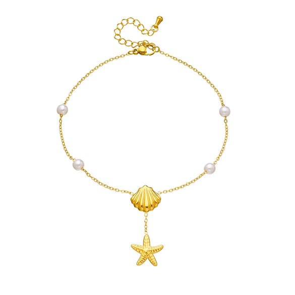 Wholesale Women's Stainless Steel Anklet With Ocean Series Animal And Zodiac Pattern Pendant And Tassel Chain