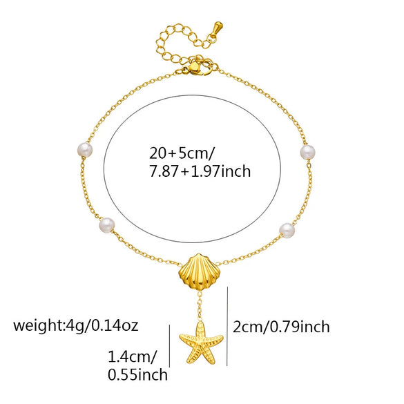 Wholesale Women's Stainless Steel Anklet With Ocean Series Animal And Zodiac Pattern Pendant And Tassel Chain