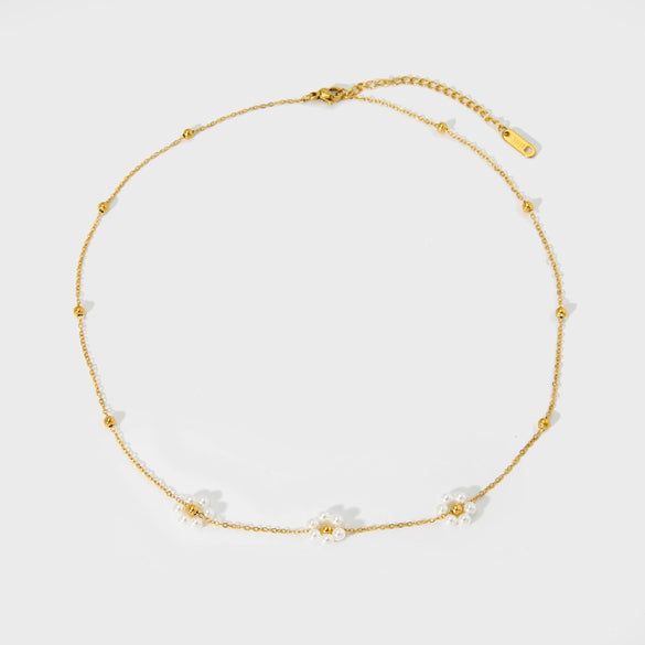 Wholesale Women's Stainless Steel Bead Chain Necklace With Electroplated Flower Imitation Pearl Pendant