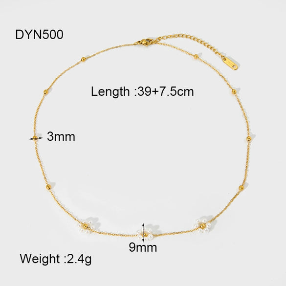 Wholesale Women's Stainless Steel Bead Chain Necklace With Electroplated Flower Imitation Pearl Pendant