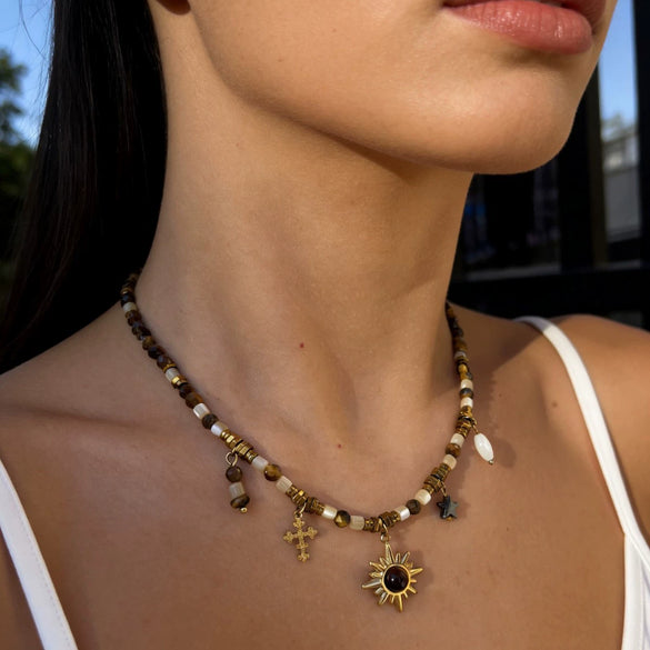 Wholesale Women's Stainless Steel Beaded Geometric Multipendant Necklace With Polished Plating