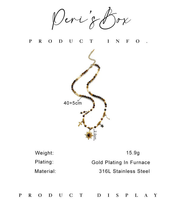 Wholesale Women's Stainless Steel Beaded Geometric Multipendant Necklace With Polished Plating