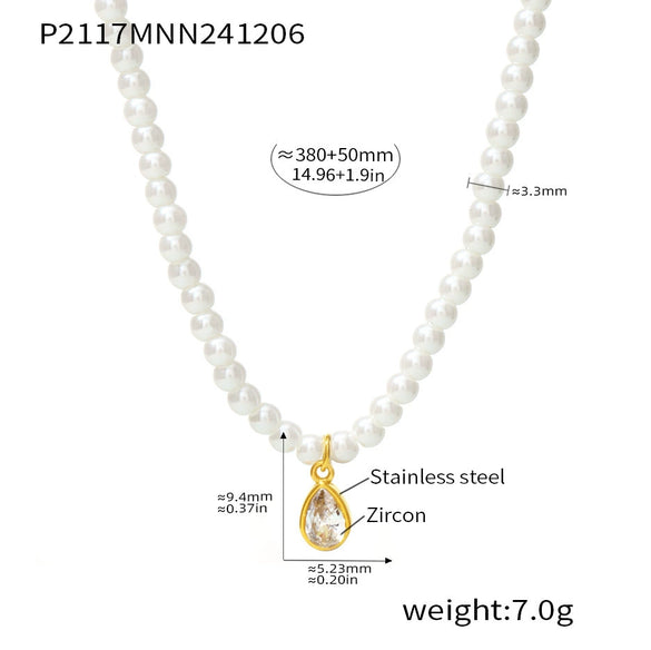 Wholesale Women's 316L Stainless Steel Beaded Geometric Zircon Pendant Clavicle Necklace With Electroplating