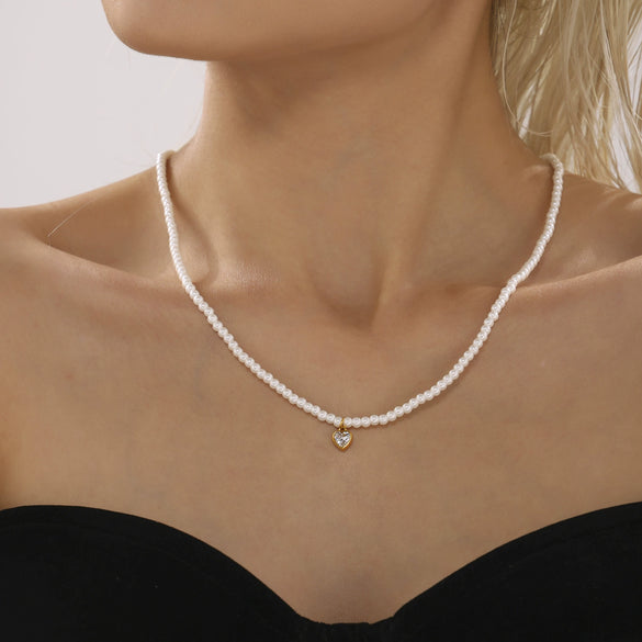 Wholesale Women's 316L Stainless Steel Beaded Geometric Zircon Pendant Clavicle Necklace With Electroplating